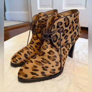 Ralph Lauren Leopard Print Lace-Up Ankle Booties - Tan & Brown